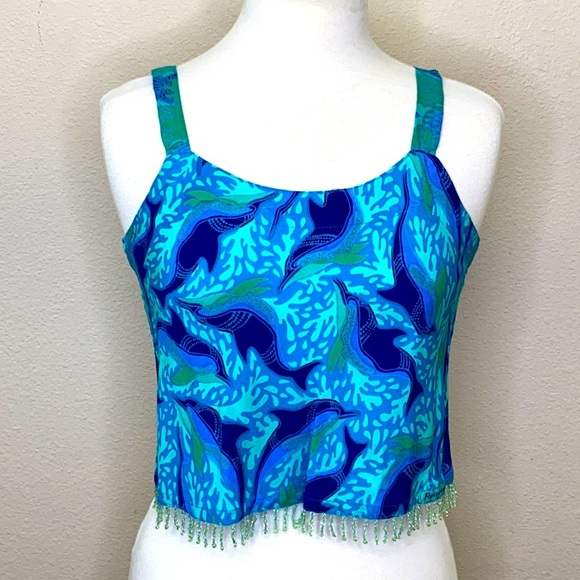 Rainbow-Jo Hawaii Dolphin Crop Top beach theme party summer Halloween sorority - Picture 1 of 11